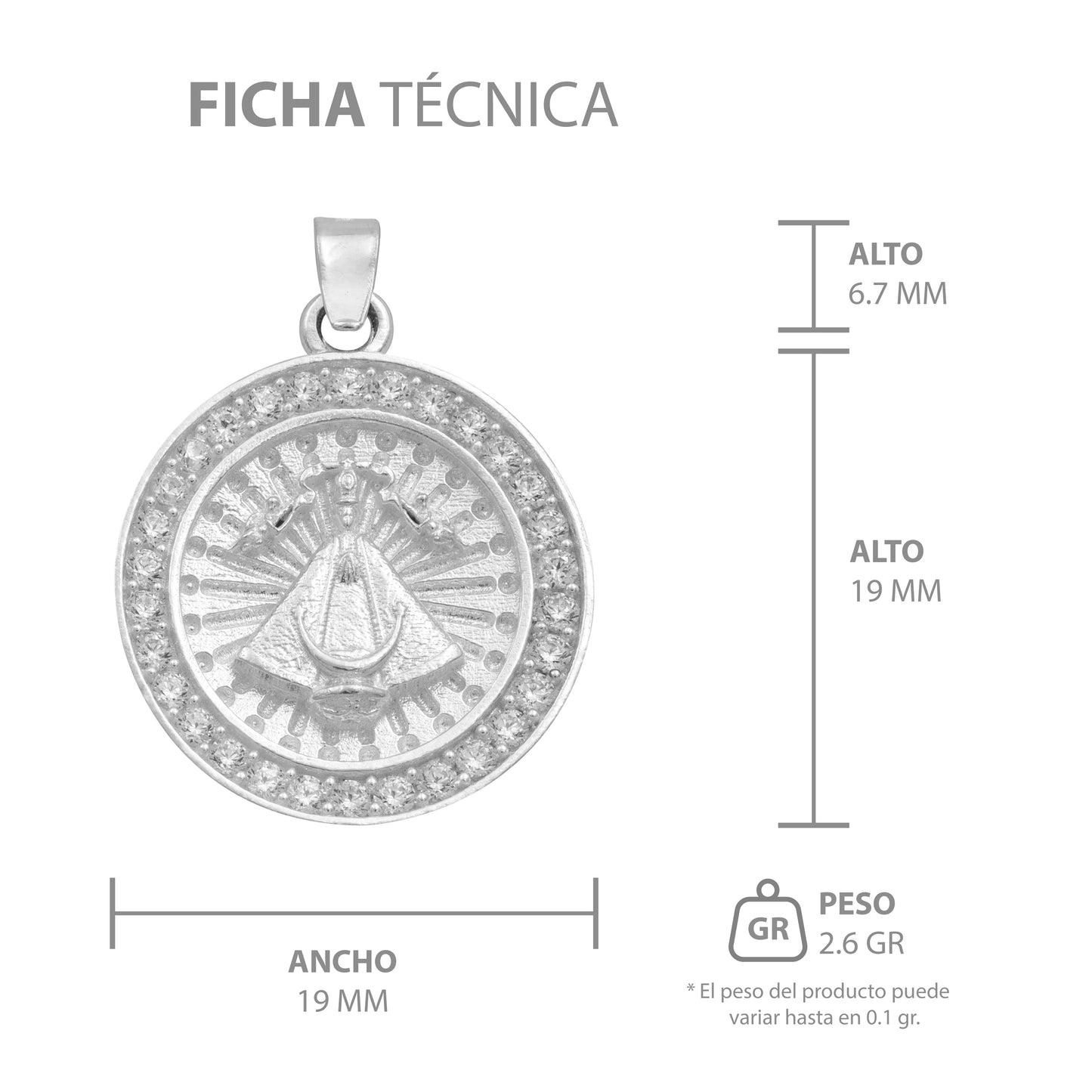 Dije Medalla Virgen Zapopan Zirconias Mujer Hombre Plata 925