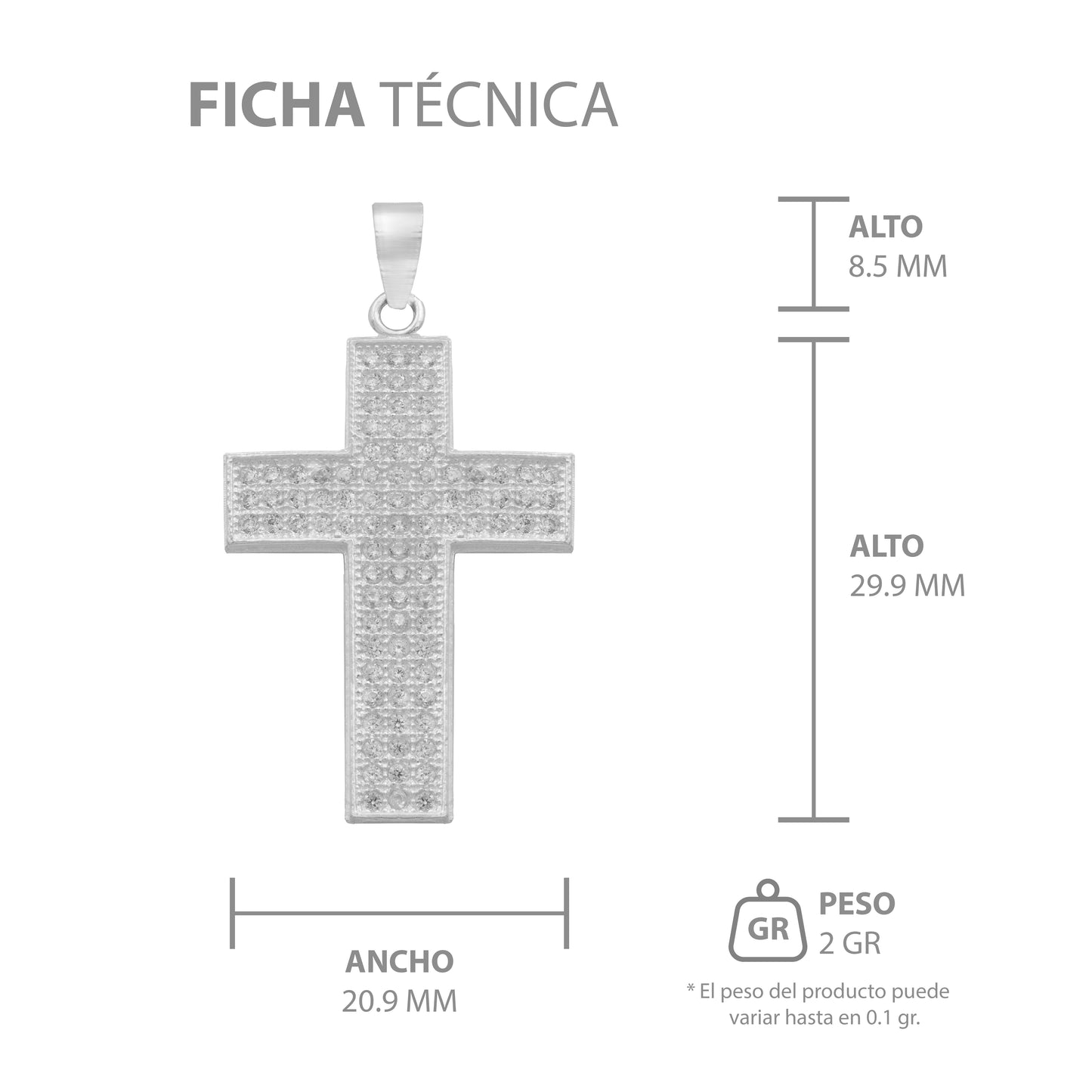 Dije Cruz Mediano Zirconias Hombre Regalo Plata 925 3.9 Cm