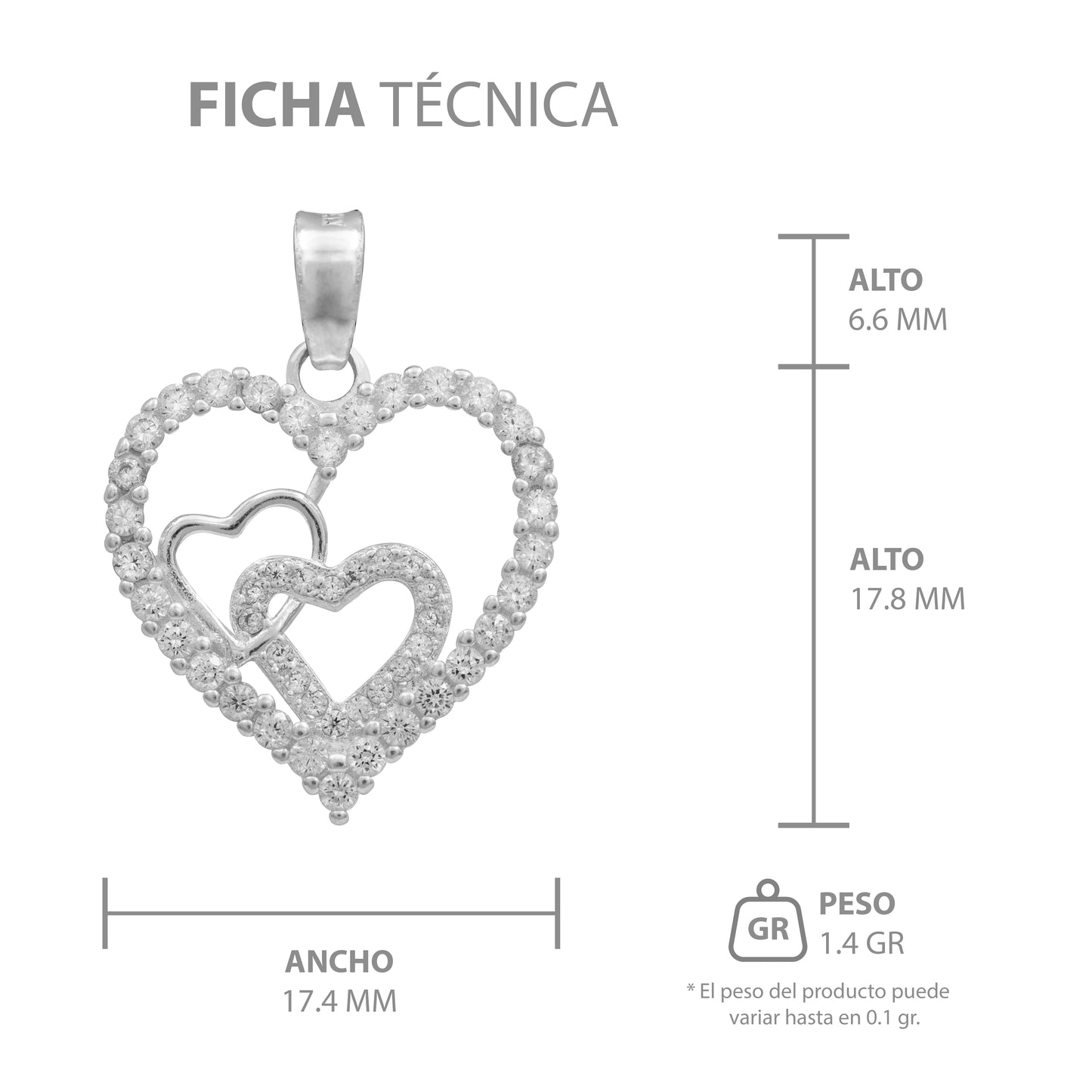 Dije Corazones Zirconias Amor Amistad Regalo Mujer Plata 925