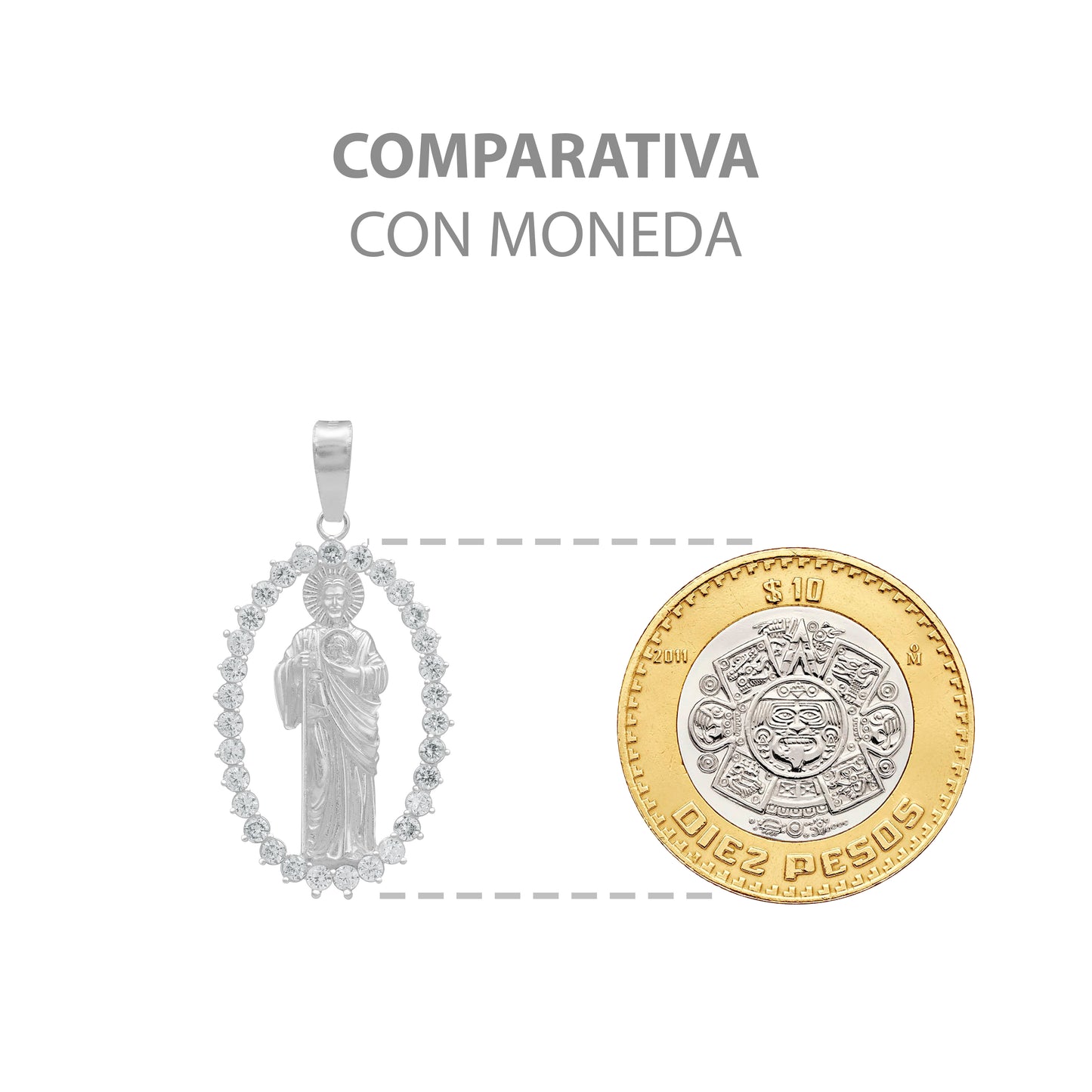 Dije San Judas Liso Borde Zirconias Hombre Plata 925 3.7 Cm