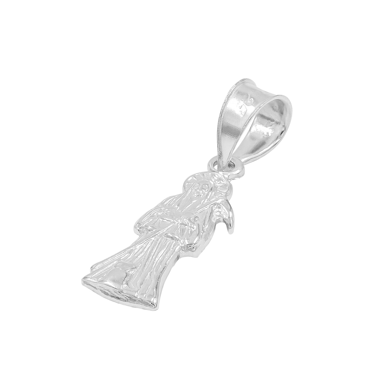 Collar Santa Muerte Hueca Troquelada Mini Plata Solida S925 Plateado