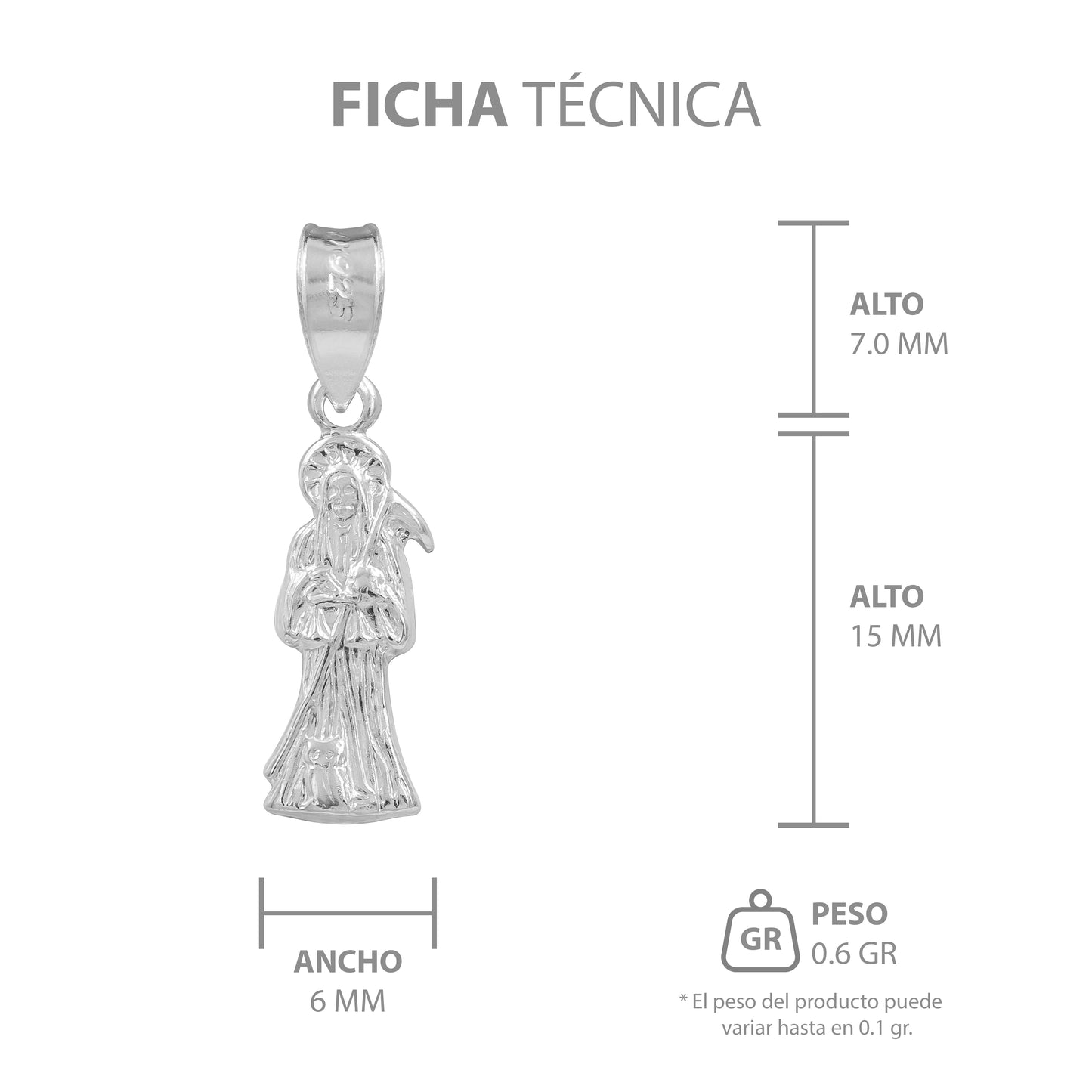 Collar Santa Muerte Hueca Troquelada Mini Plata Solida S925 Plateado