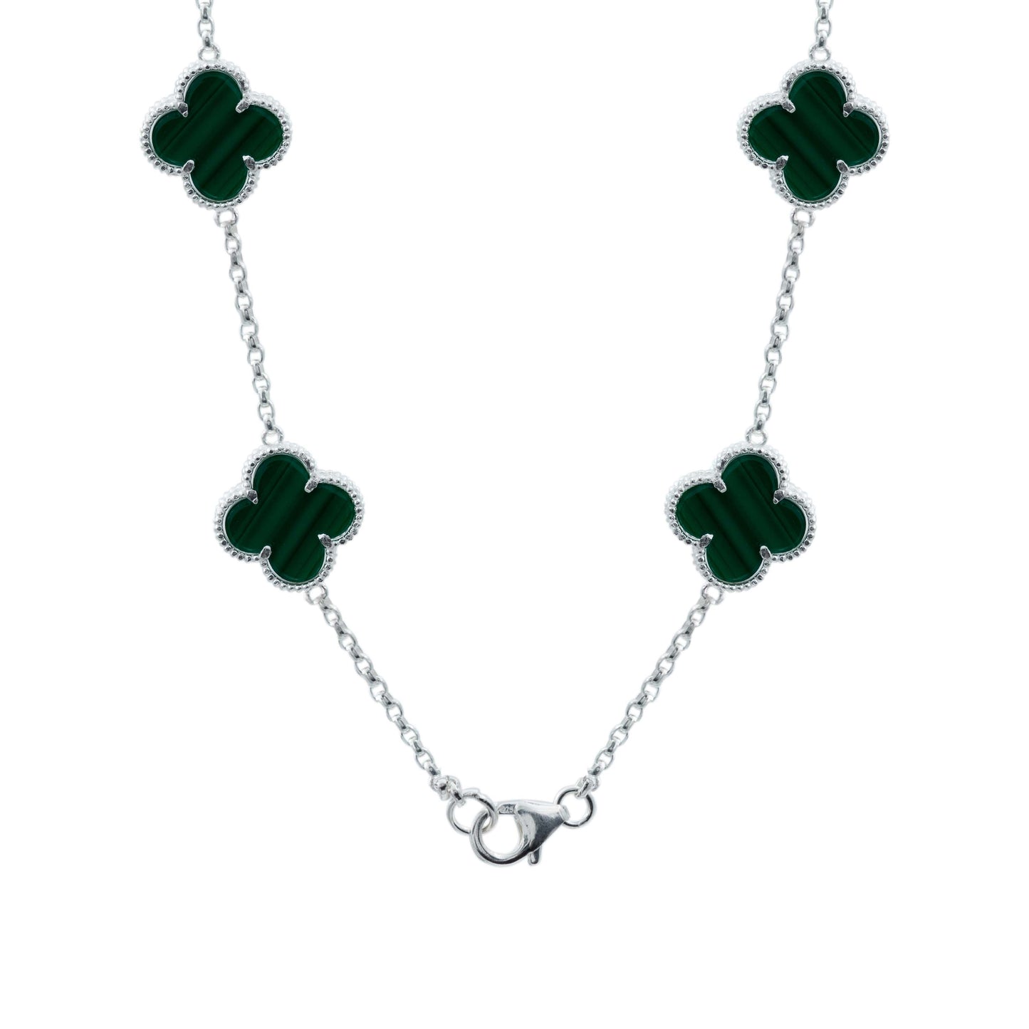 Cadena Con Dijes Trebol Esmaltado Corridos Plata 925 65 Cm