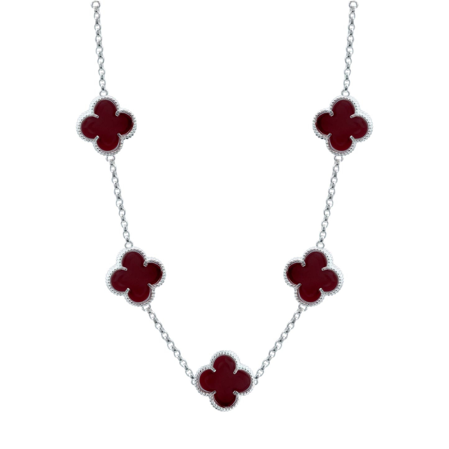 Cadena Con Dijes Trebol Esmaltado Corridos Plata 925 65 Cm