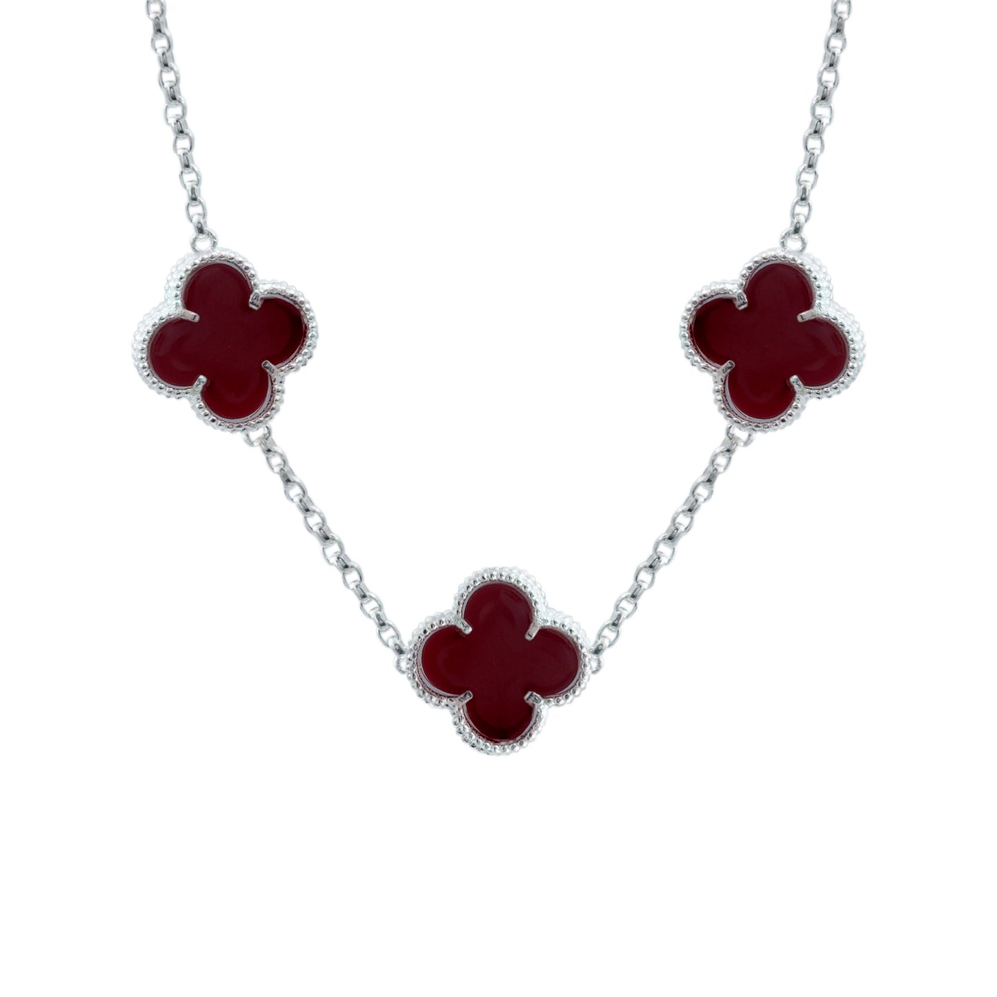 Cadena Con Dijes Trebol Esmaltado Corridos Plata 925 65 Cm