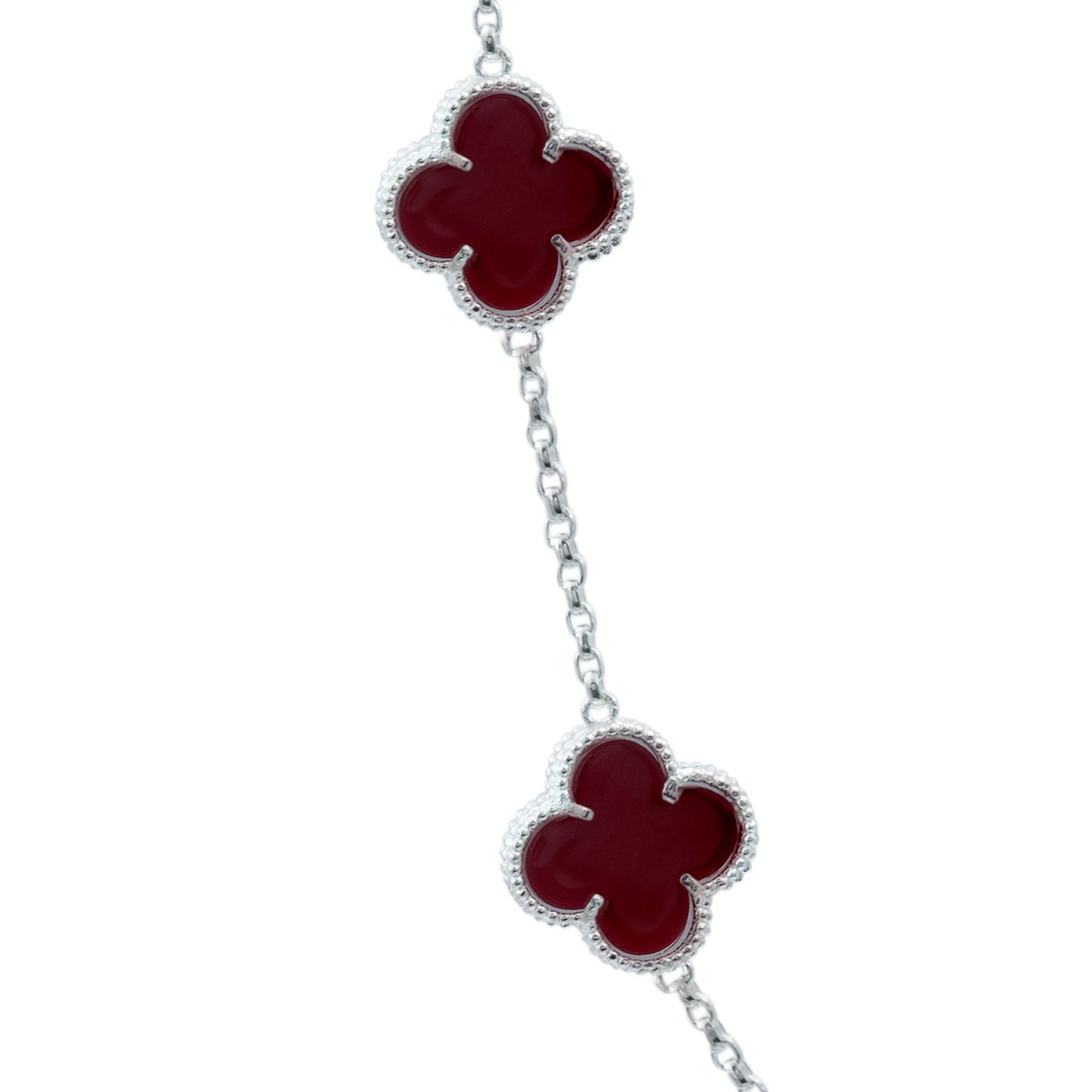 Cadena Con Dijes Trebol Esmaltado Corridos Plata 925 65 Cm