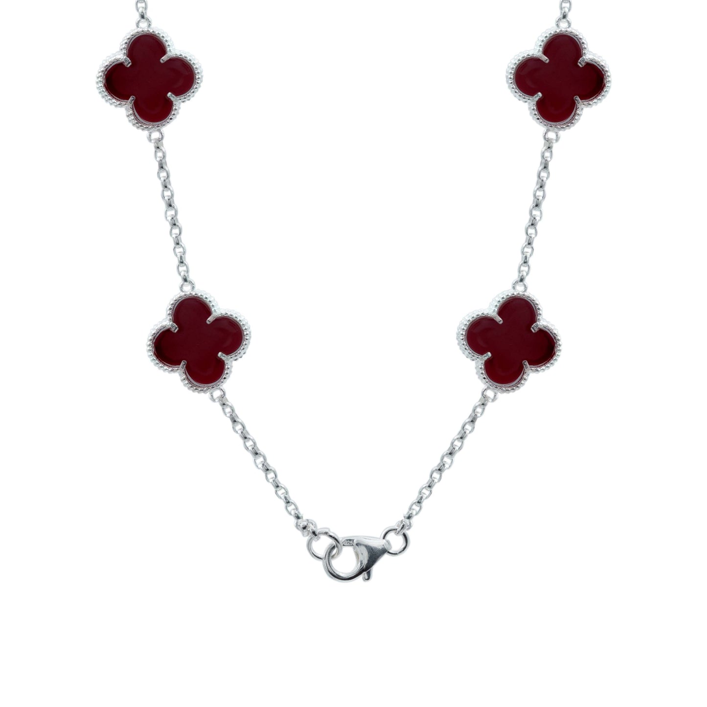 Cadena Con Dijes Trebol Esmaltado Corridos Plata 925 65 Cm