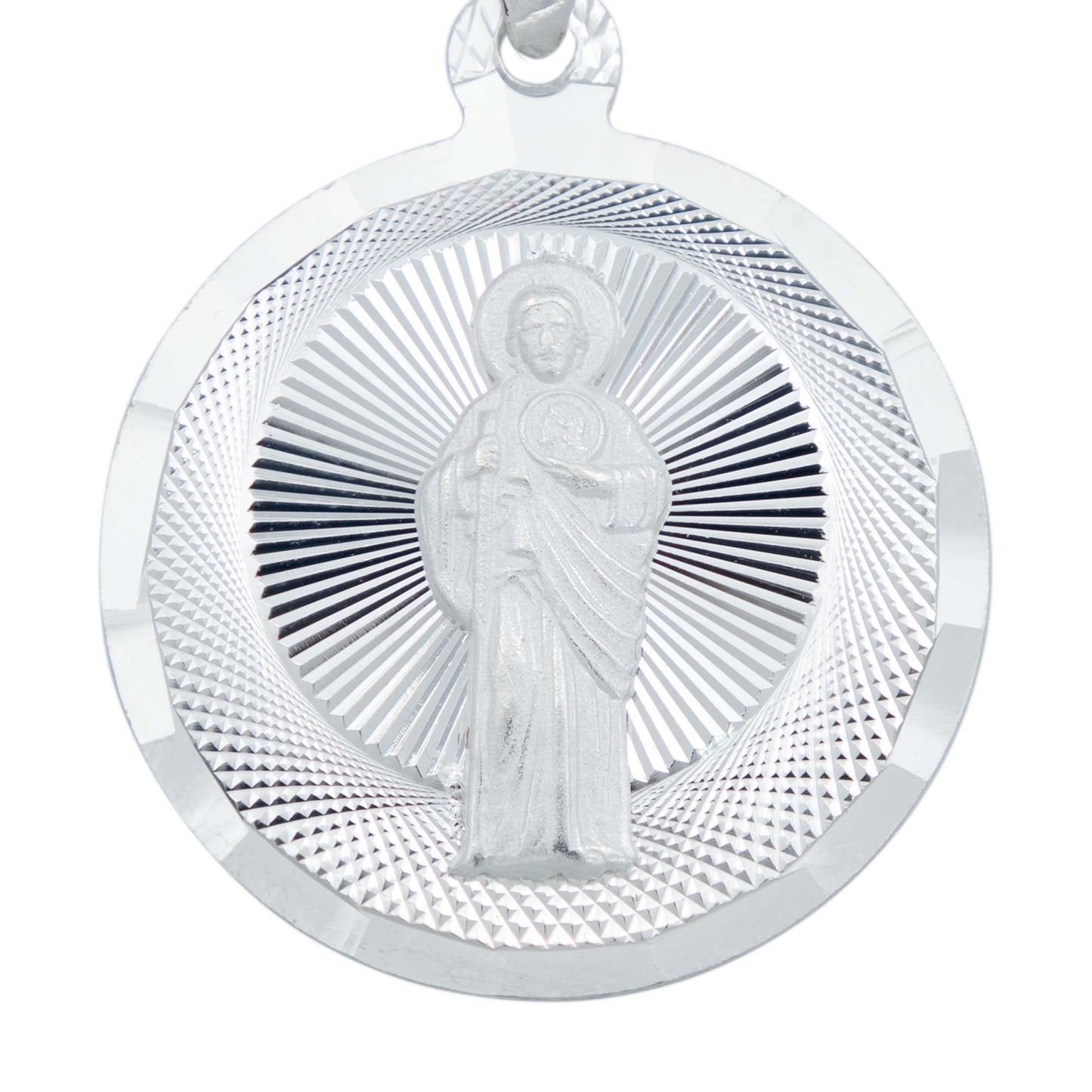 Dije Medalla Diamantada San Judas Tadeo Plata 925 2.3 Cm