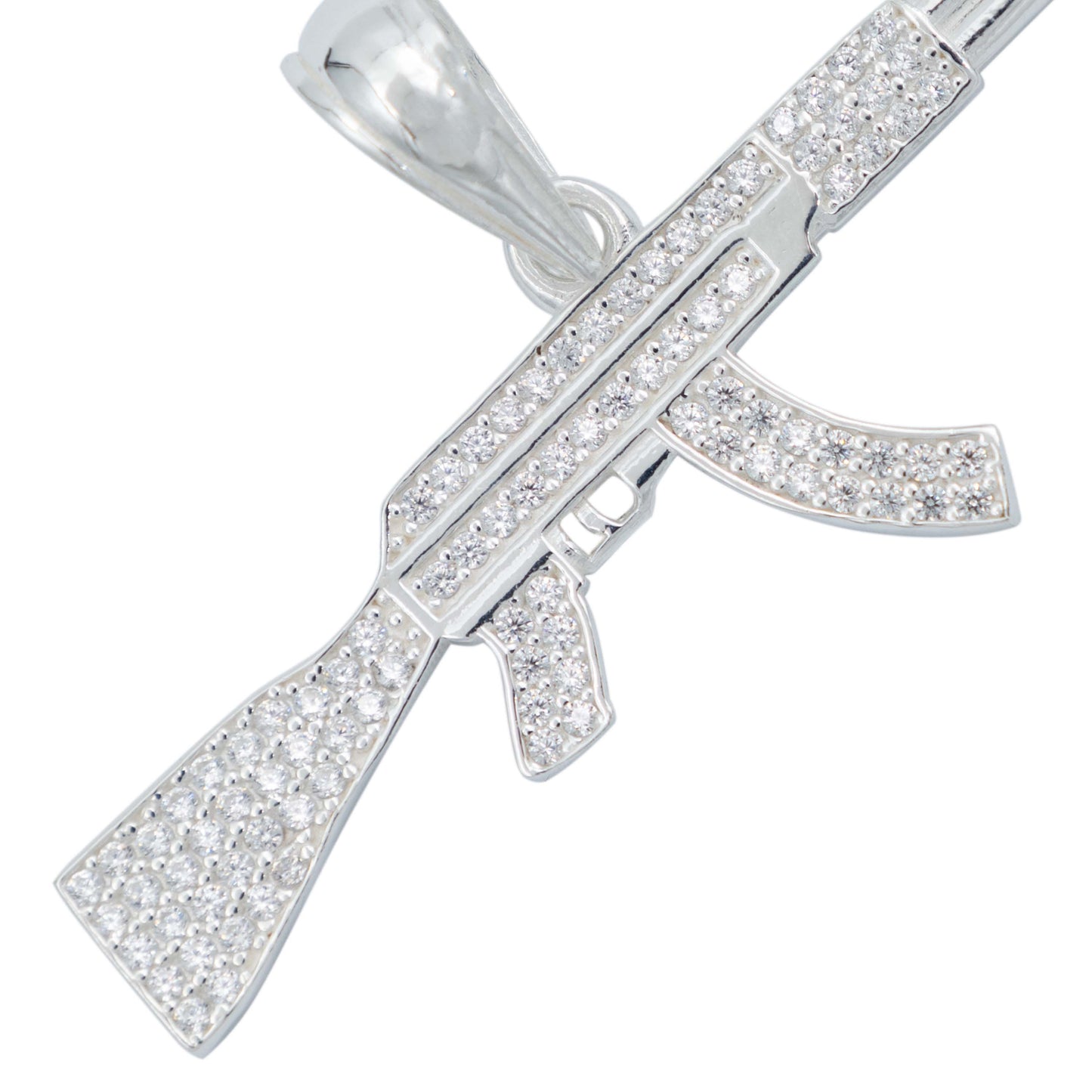 Dije Rifle Ak 47 Zirconias Bélico Metralleta Plata 925