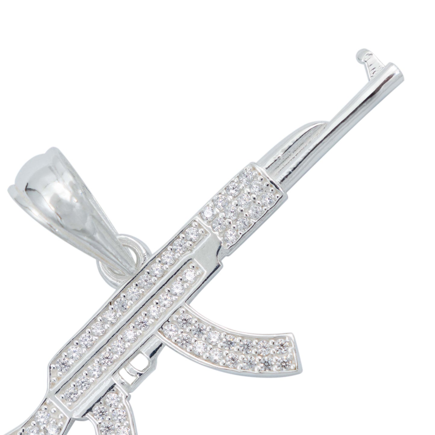 Dije Rifle Ak 47 Zirconias Bélico Metralleta Plata 925