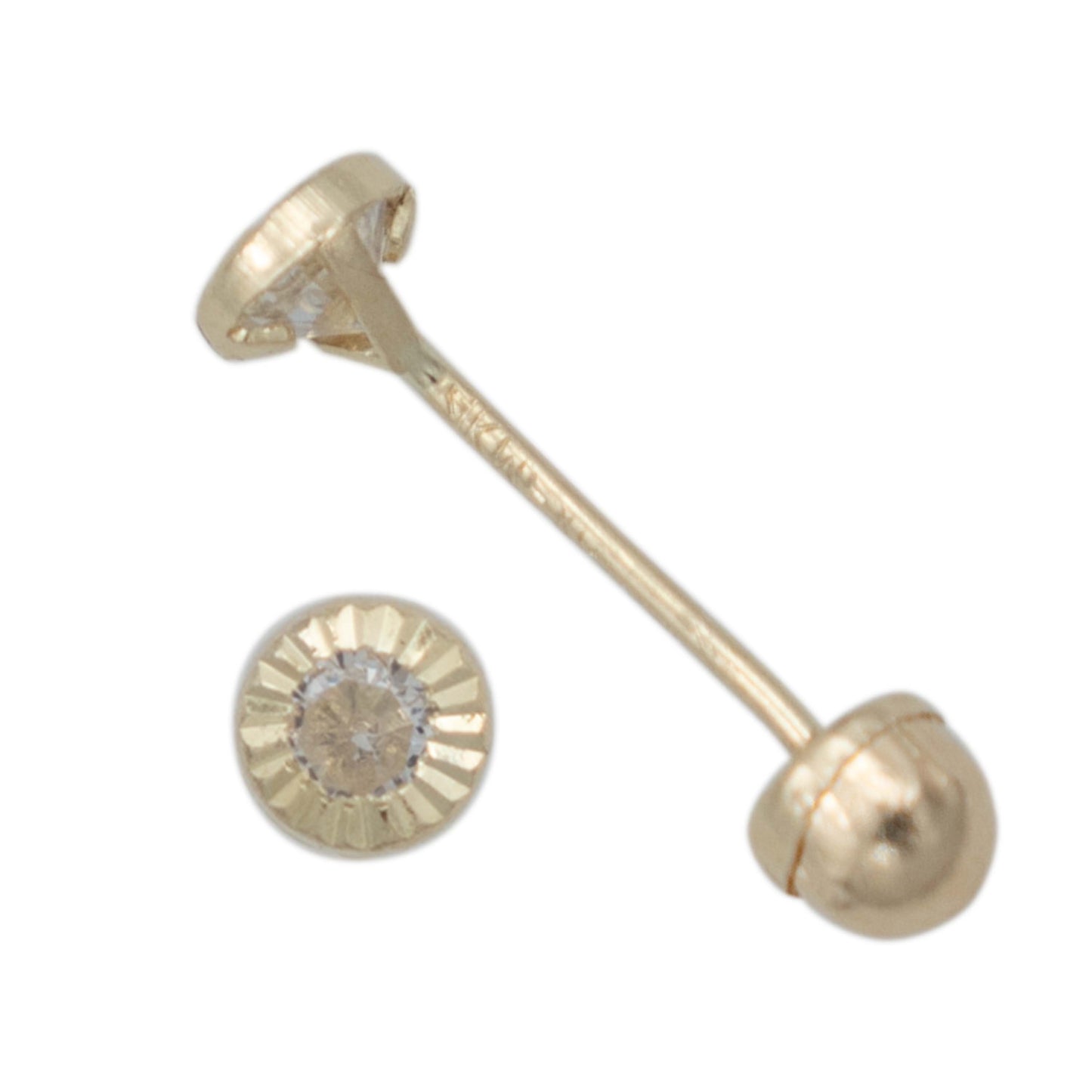 Arete Broquel Bisel Diamantado Zirconia Regalo 2.5 Mm Oro14k