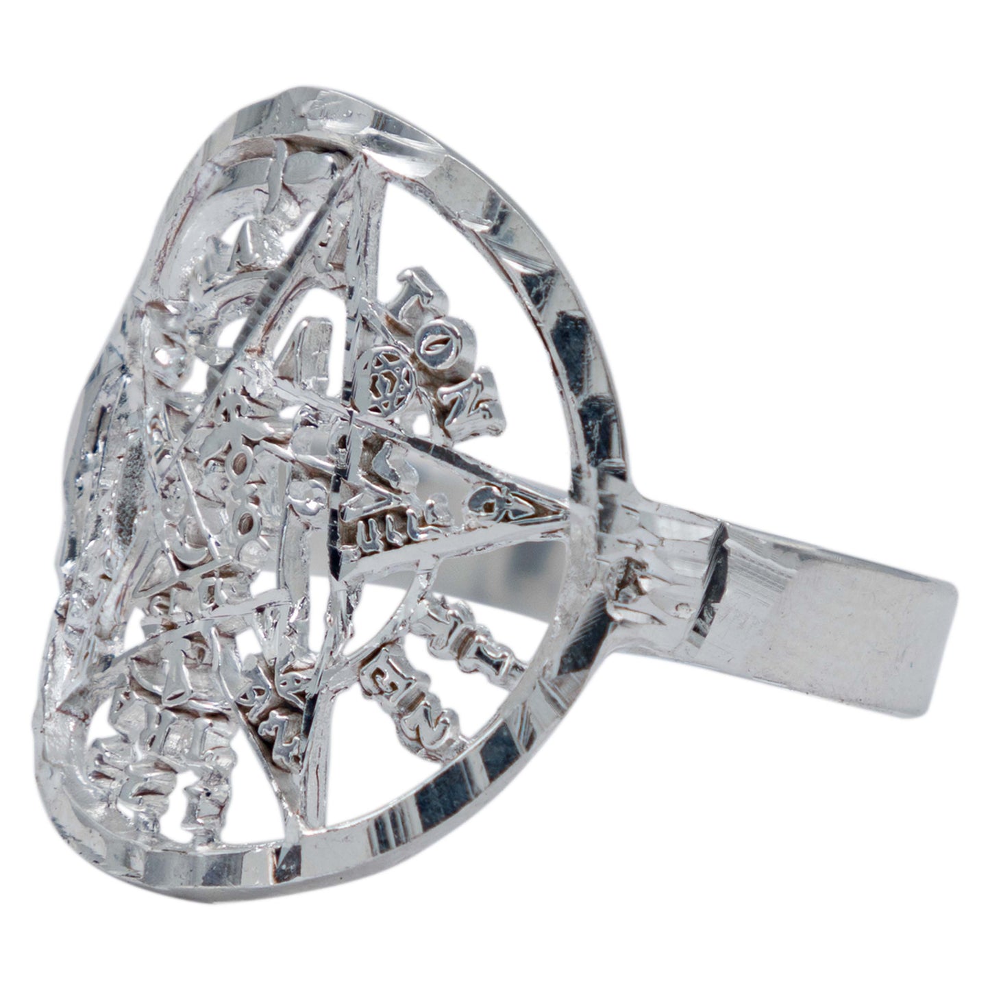 Anillo Tetragramaton Diamantado Hombre Mujer Plata 925