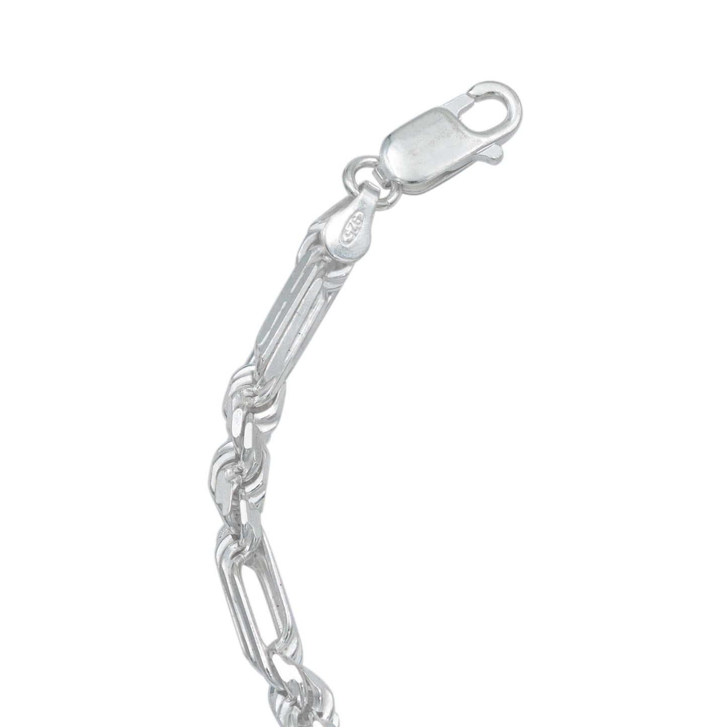 Pulsera Gruesa Torsal Figaro Hombre Plata Italy 925 4 Mm