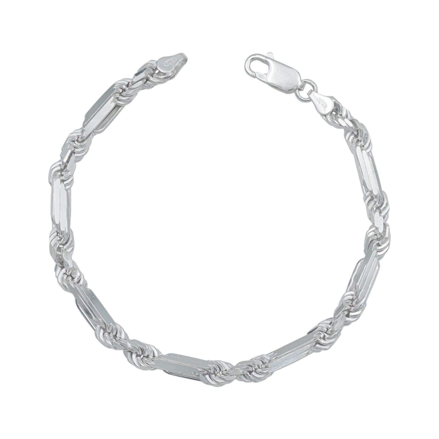 Pulsera Gruesa Torsal Figaro Hombre Plata Italy 925 5 Mm