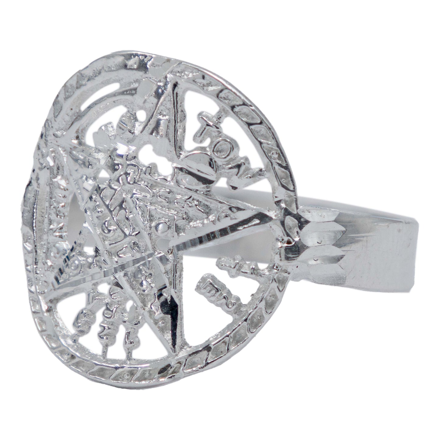Anillo Tetragramaton Diamantado Hombre Mujer Plata 925