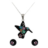 Collar Aretes Colibrí Artesanal Chico Piedras Plata Ley 925