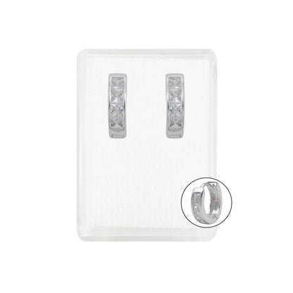 Arracadas Huggies Medianas 4 Zirconias Mujer Plata 925
