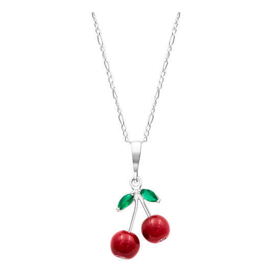 Joyaris Dije Cadena Cereza Plata 925 Mujer Rojo Verde 33mm Plateado