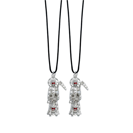 2 Piezas Collar Dije Santa Muerte Calavera Piedra Caucho