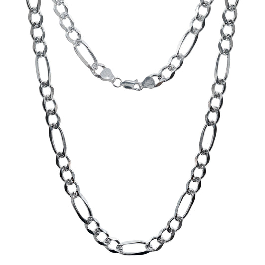 Cadena Figaro 3x1 Diamantada Hombre Plata 925 8 Mm X 60 Cm