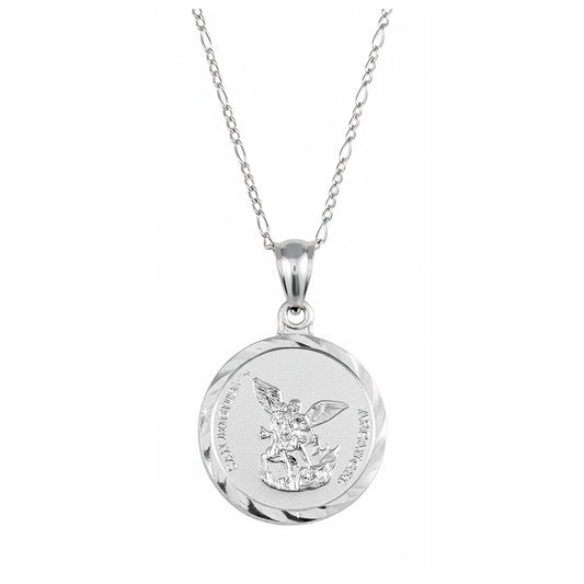 Collar San Miguel Arcangel Diamantado Mini Plata Ley 925