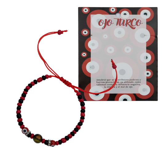 Pulsera Ajustable Ojo Turco Suerte Protección Liston Rojo