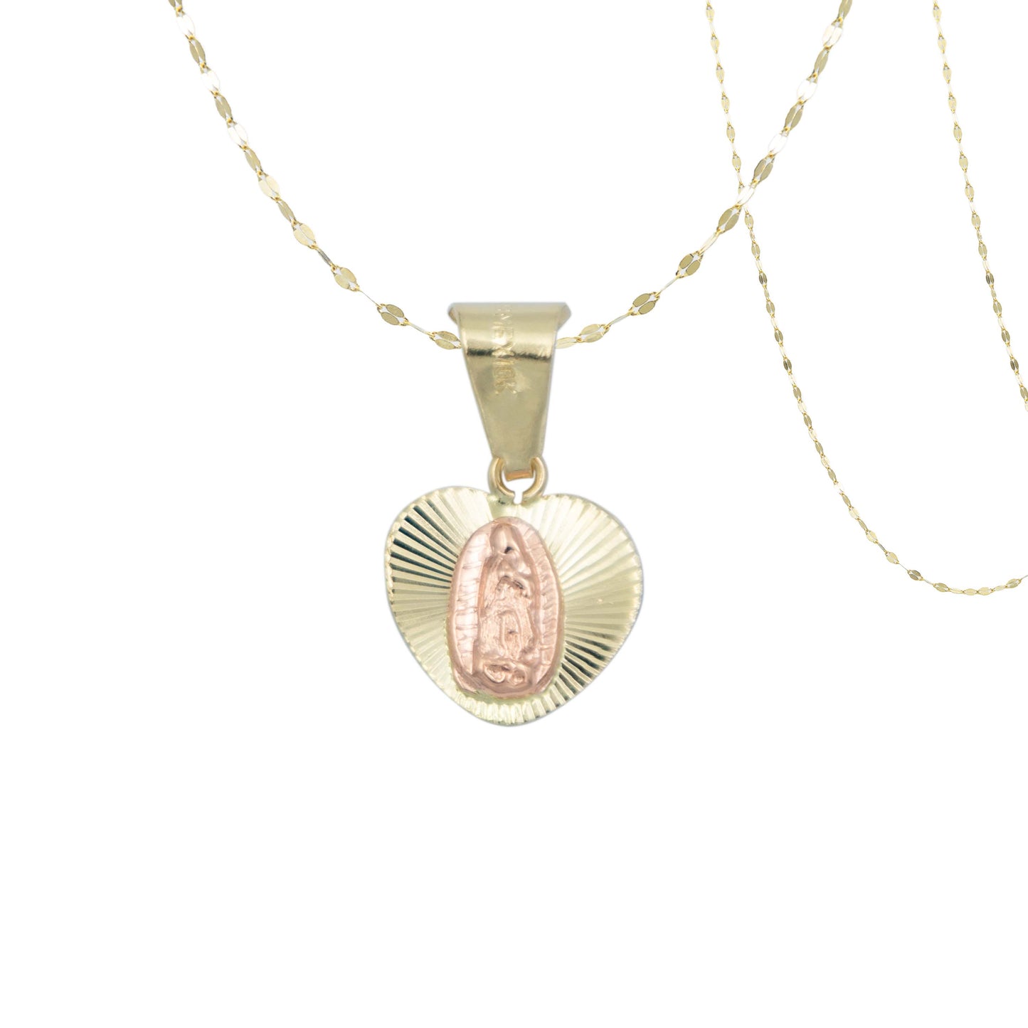 Dije Virgen Guadalupe Corazón Diaman Oro 10k + Cadena Regalo