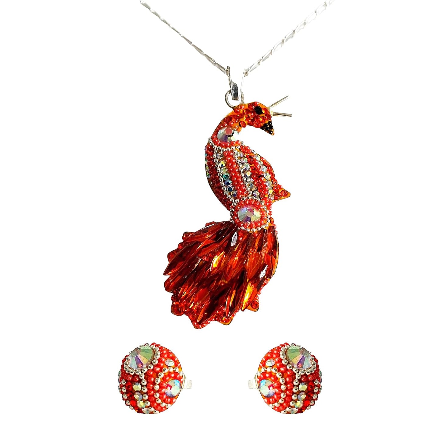 Juego Gigante Completo Artesanal Pavo Real Piedras Plata 925