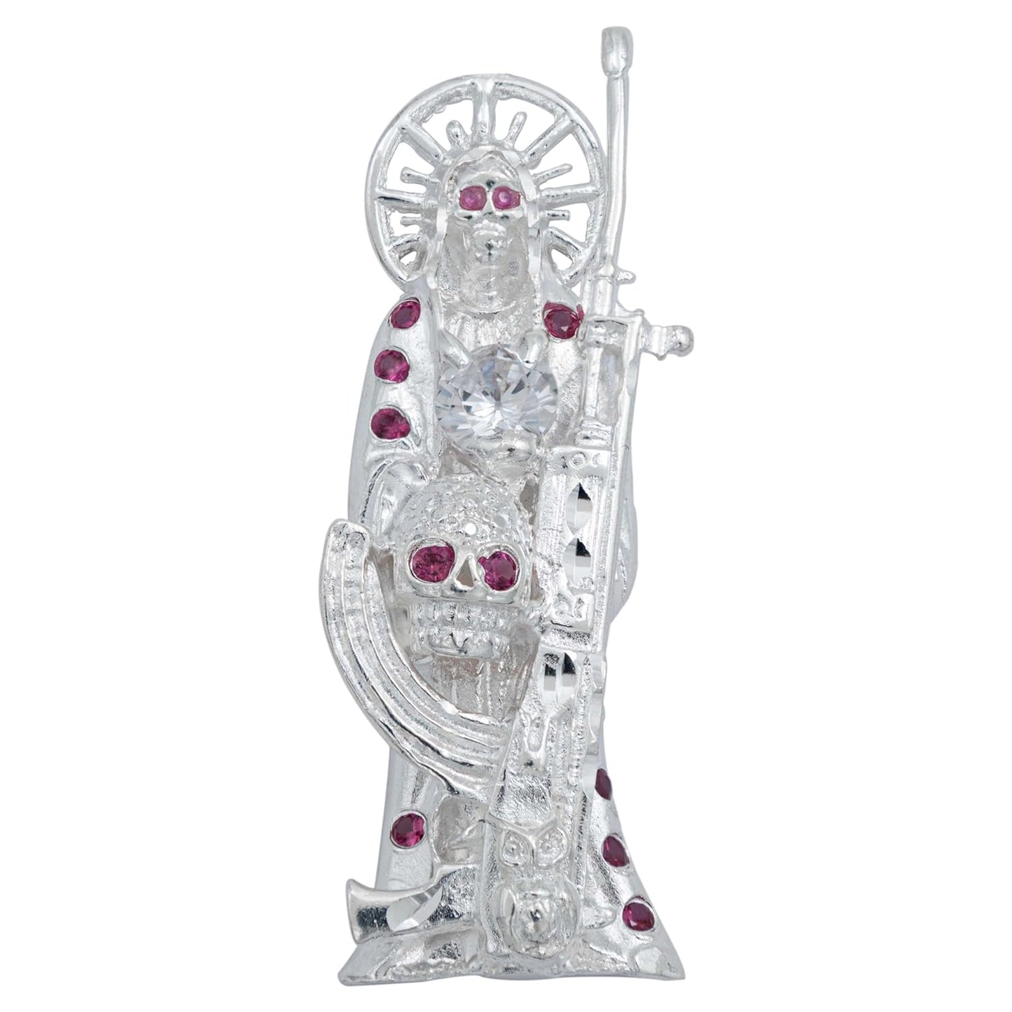Dije Santa Muerte Rifle Calavera Zirconias Plata Ley 925