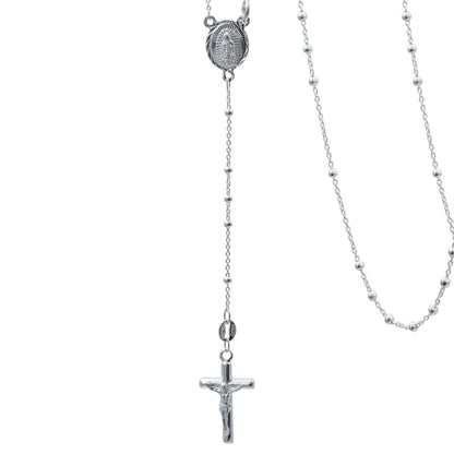Rosario Virgen Guadalupe Cruz Bola Lisa 1.5mm Plata925 50 Cm