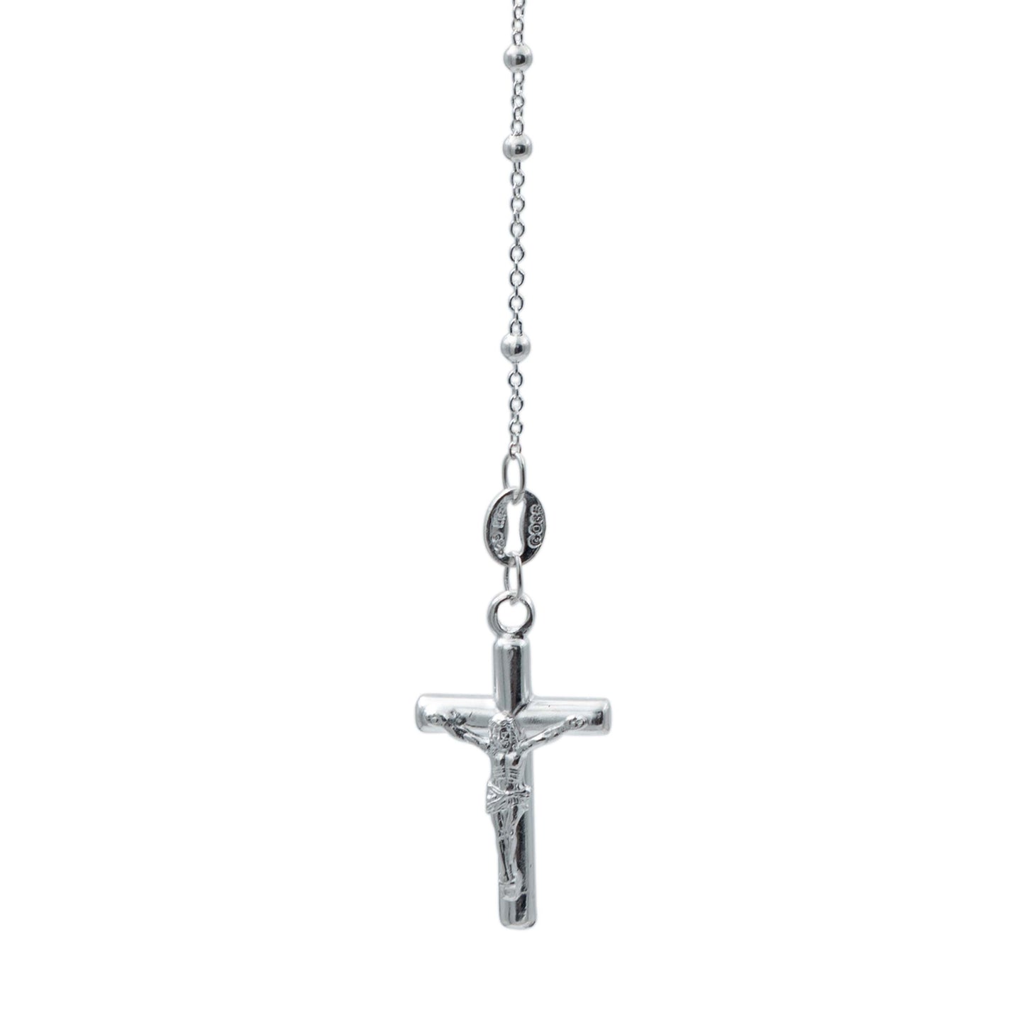 Rosario Virgen Guadalupe Cruz Bola Lisa 1.5mm Plata925 50 Cm