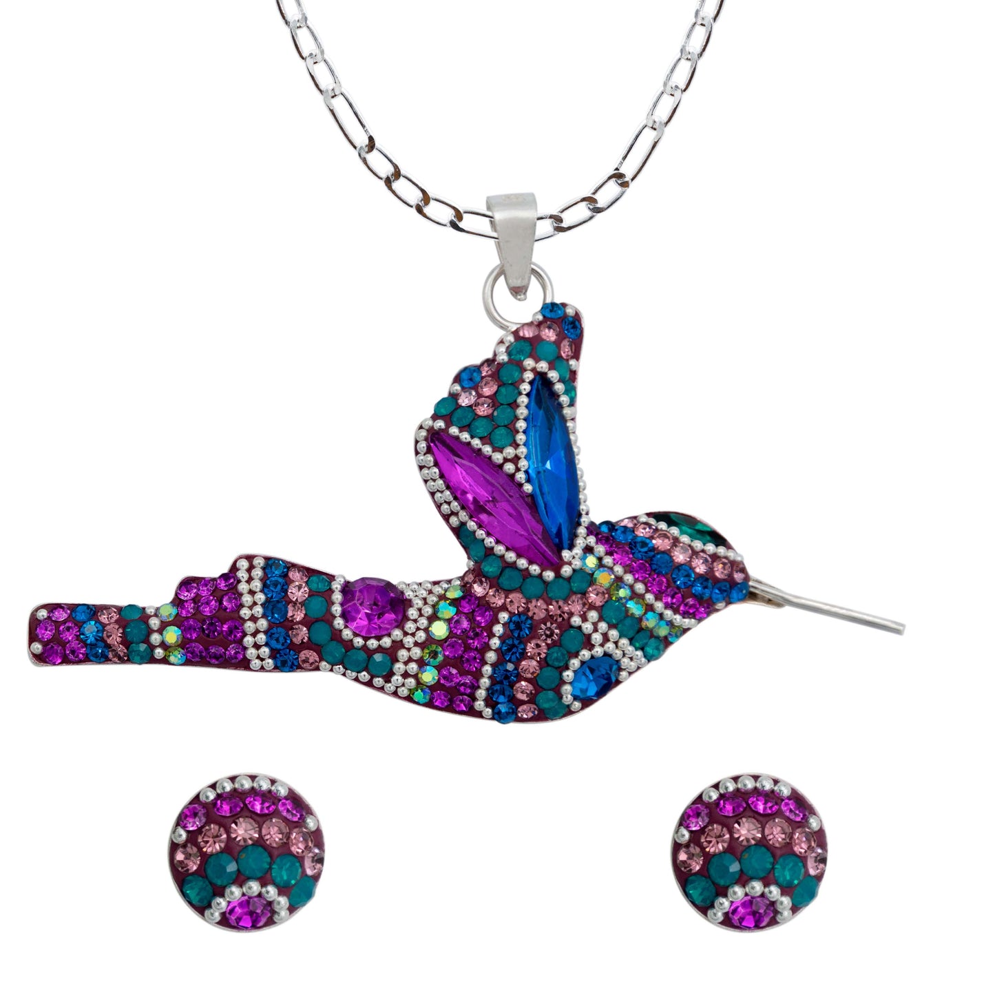 Colibri Dije Aretes Cadena Piedras Conjunto Grande Plata 925