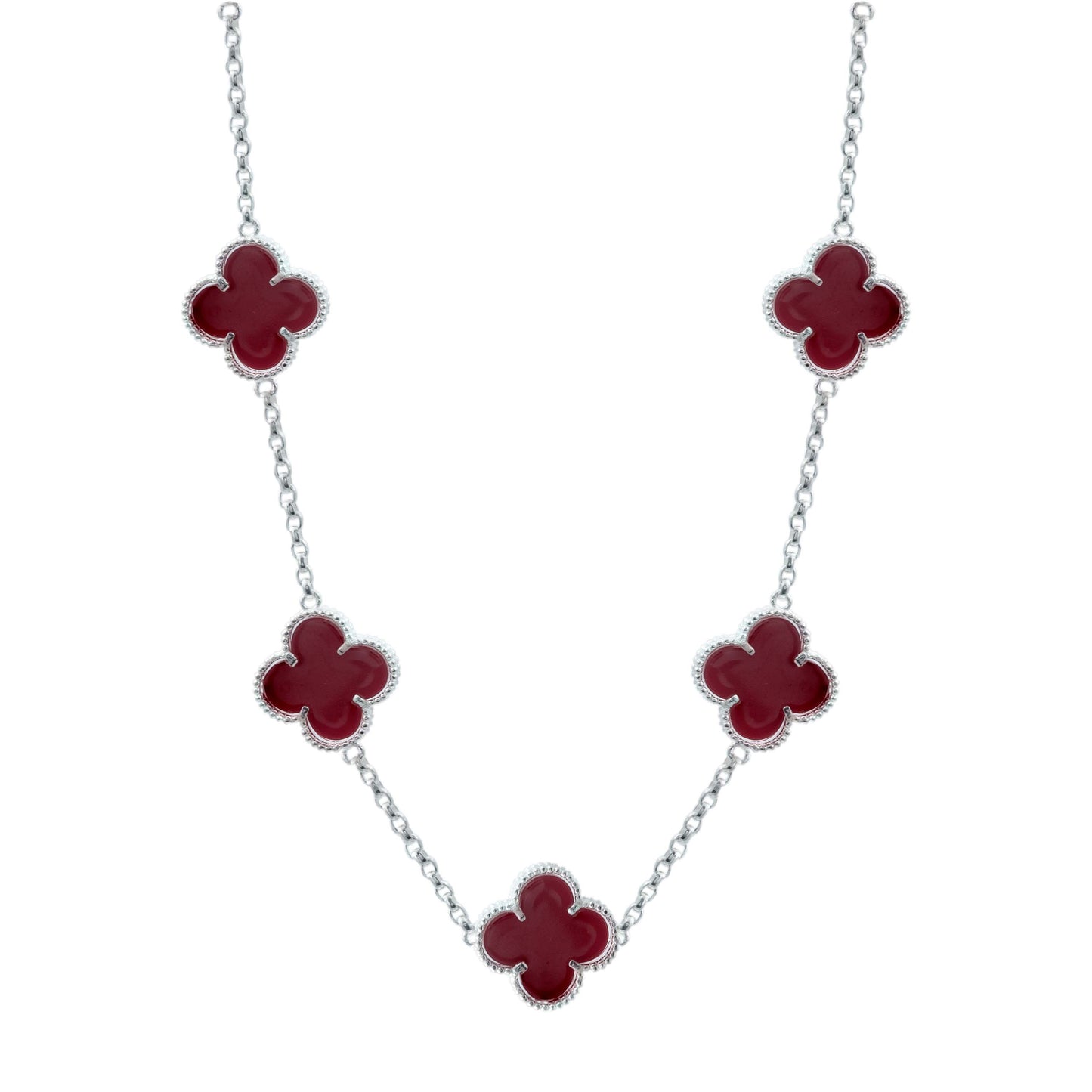 Cadena Con Dijes Trebol Esmaltado Corridos Plata 925 65 Cm