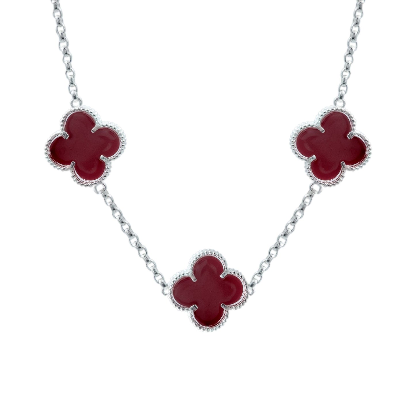 Cadena Con Dijes Trebol Esmaltado Corridos Plata 925 65 Cm