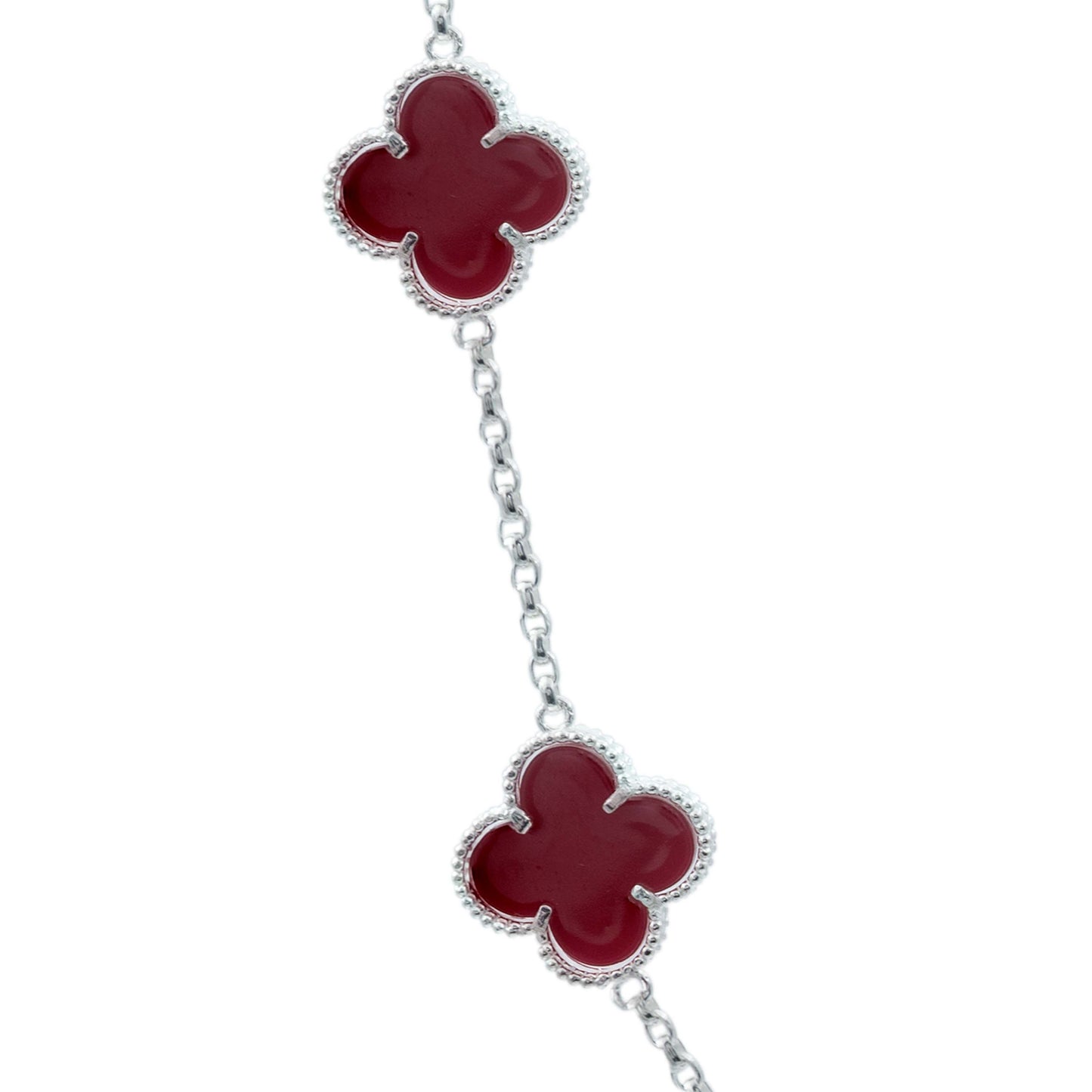 Cadena Con Dijes Trebol Esmaltado Corridos Plata 925 65 Cm