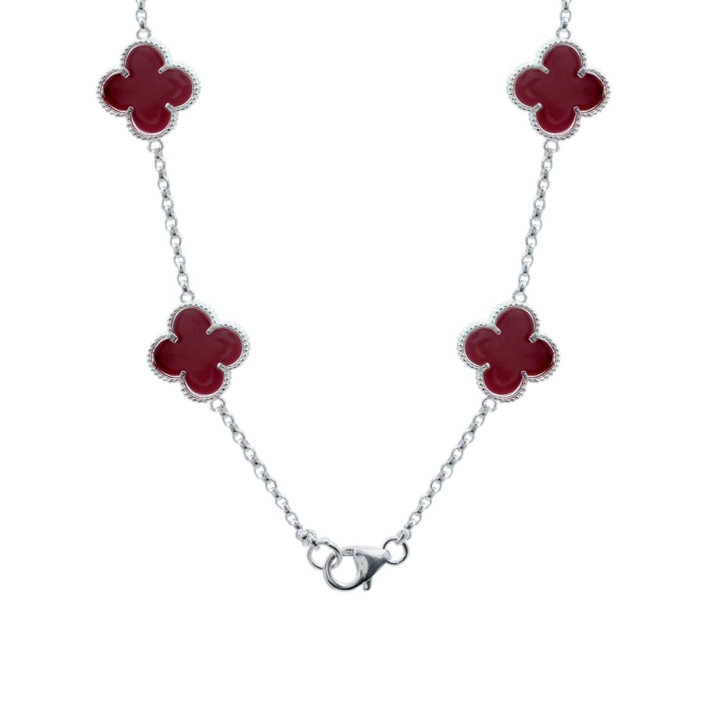 Cadena Con Dijes Trebol Esmaltado Corridos Plata 925 65 Cm