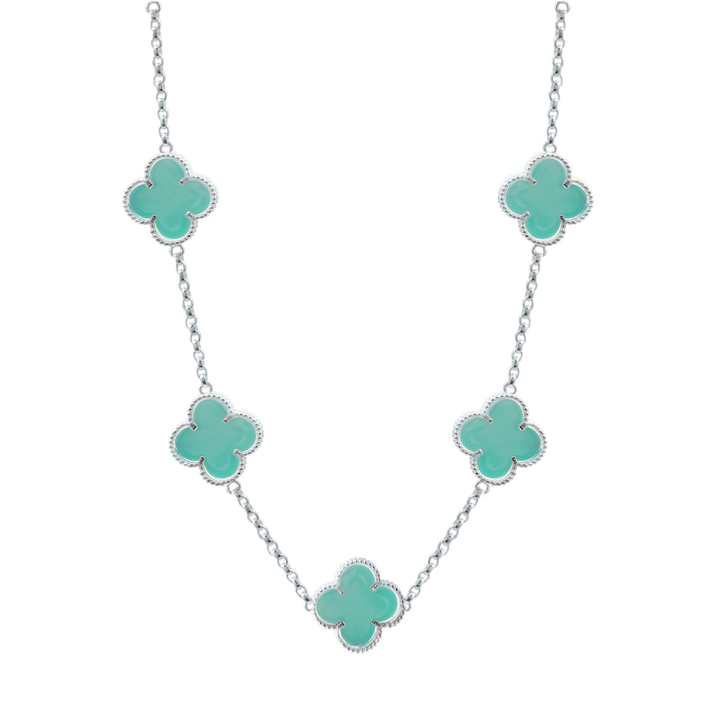 Cadena Con Dijes Trebol Esmaltado Corridos Plata 925 65 Cm