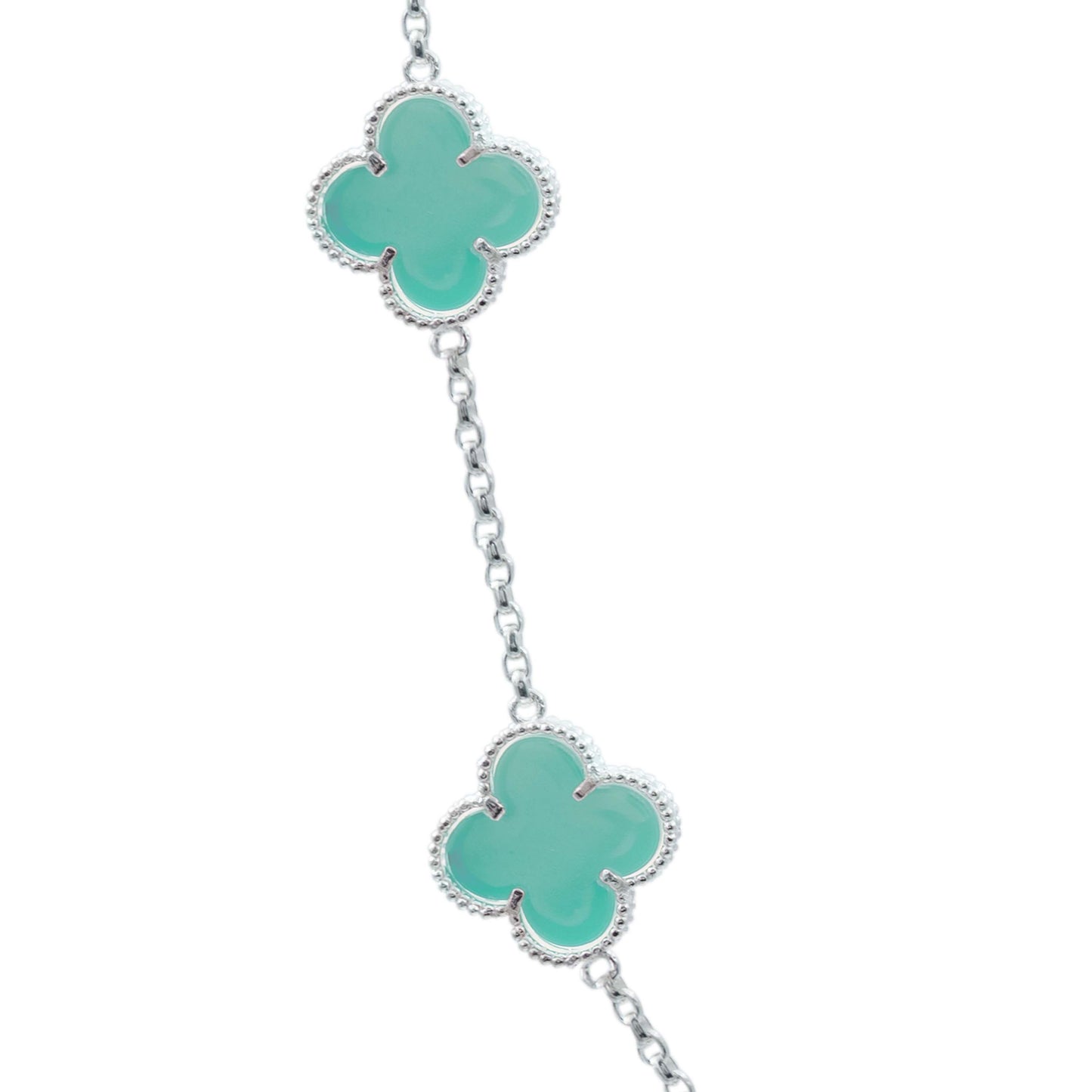 Cadena Con Dijes Trebol Esmaltado Corridos Plata 925 65 Cm