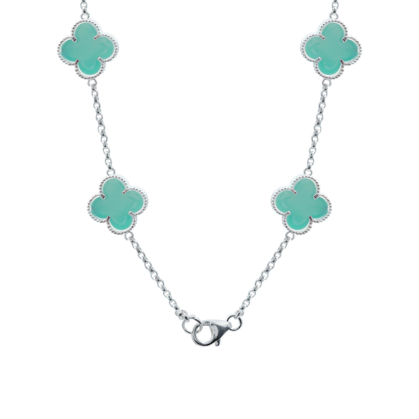 Cadena Con Dijes Trebol Esmaltado Corridos Plata 925 65 Cm