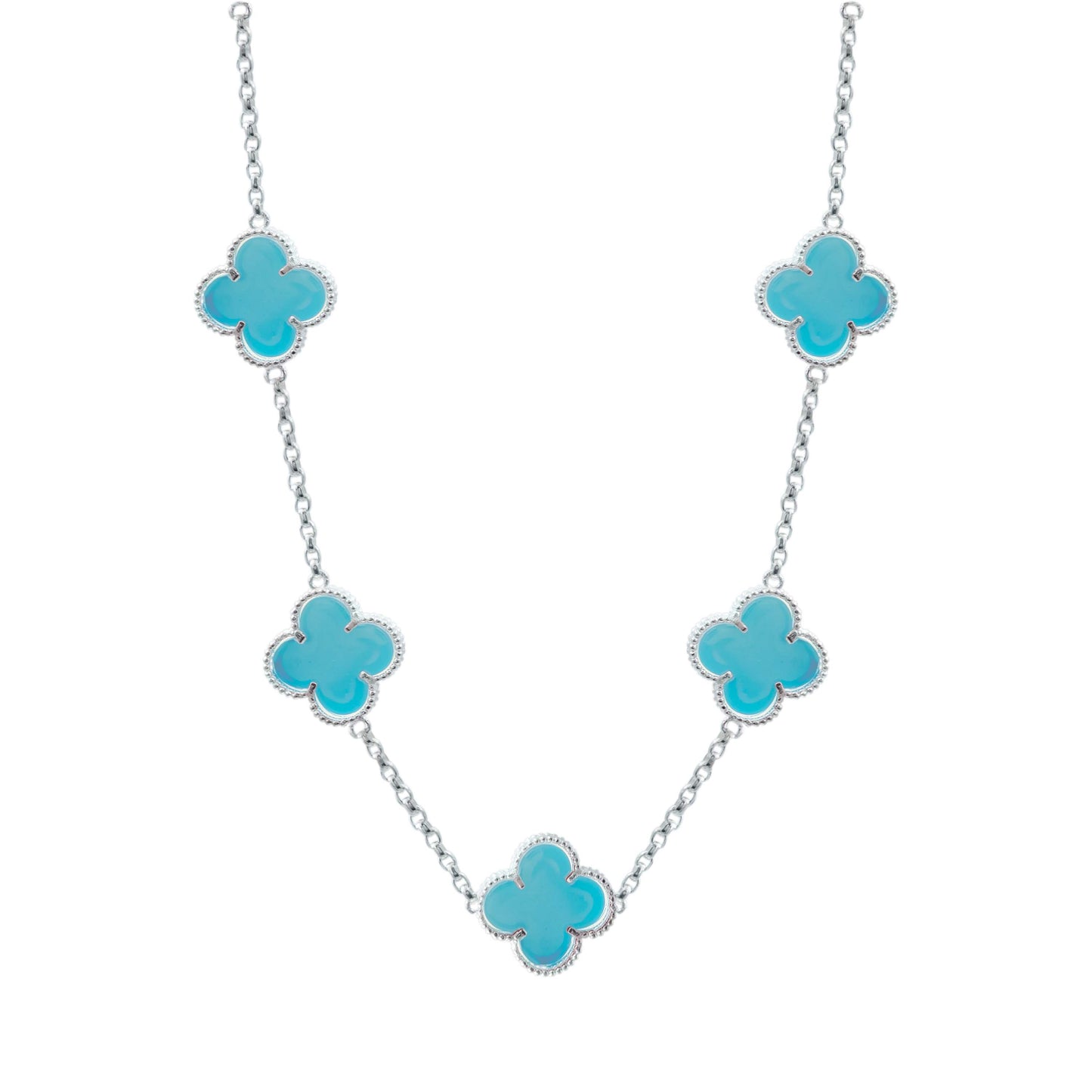 Cadena Con Dijes Trebol Esmaltado Corridos Plata 925 65 Cm