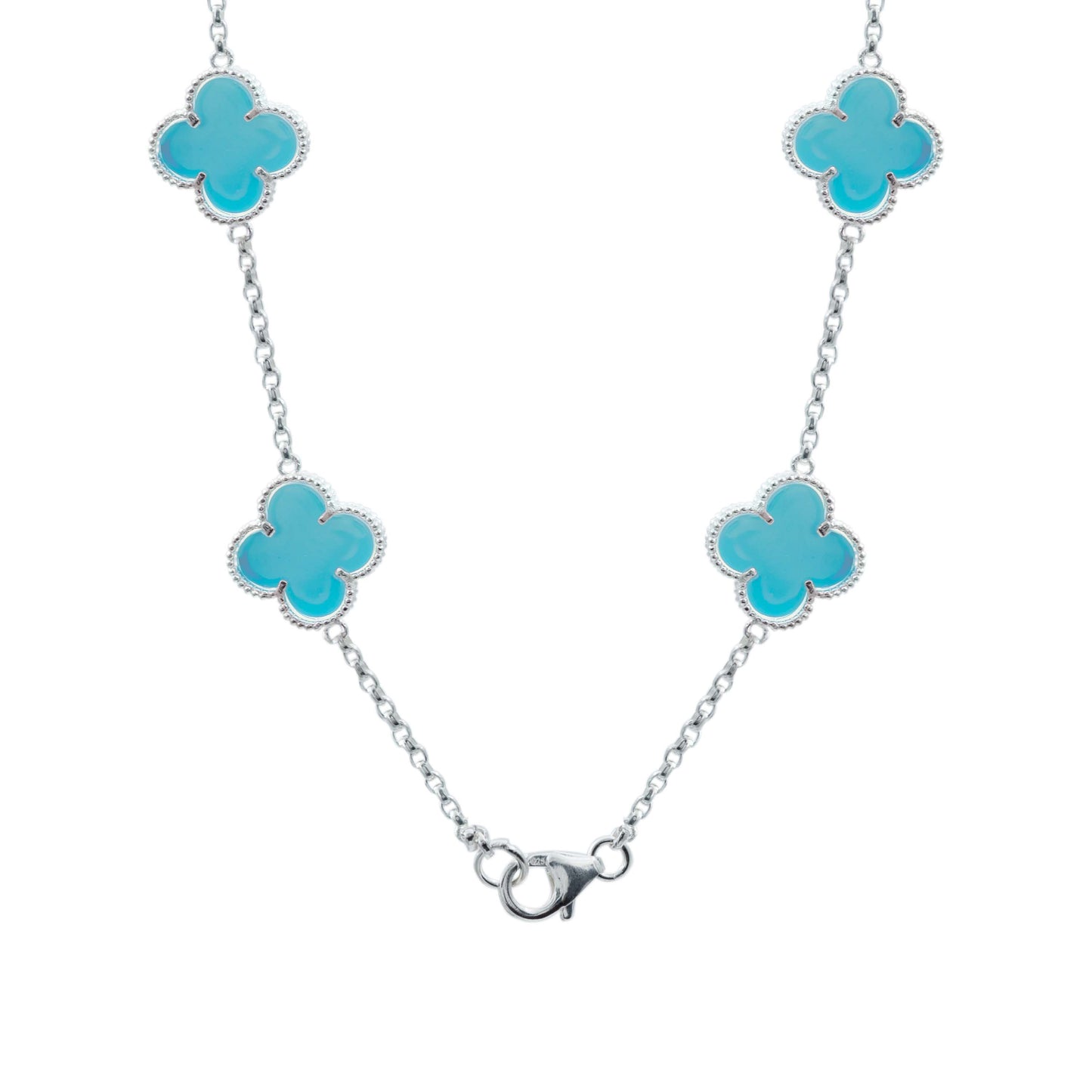 Cadena Con Dijes Trebol Esmaltado Corridos Plata 925 65 Cm