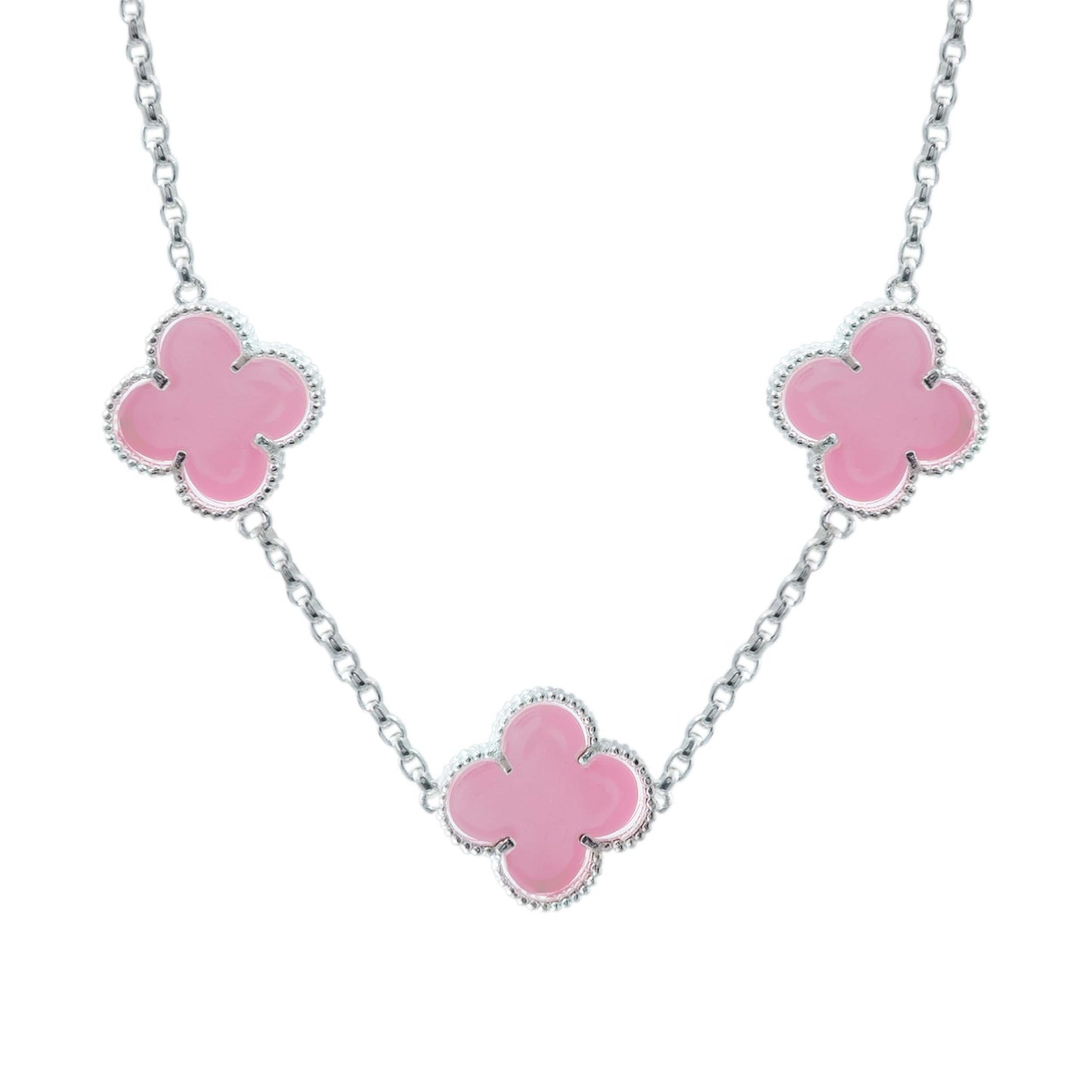 Cadena Con Dijes Trebol Esmaltado Corridos Plata 925 65 Cm