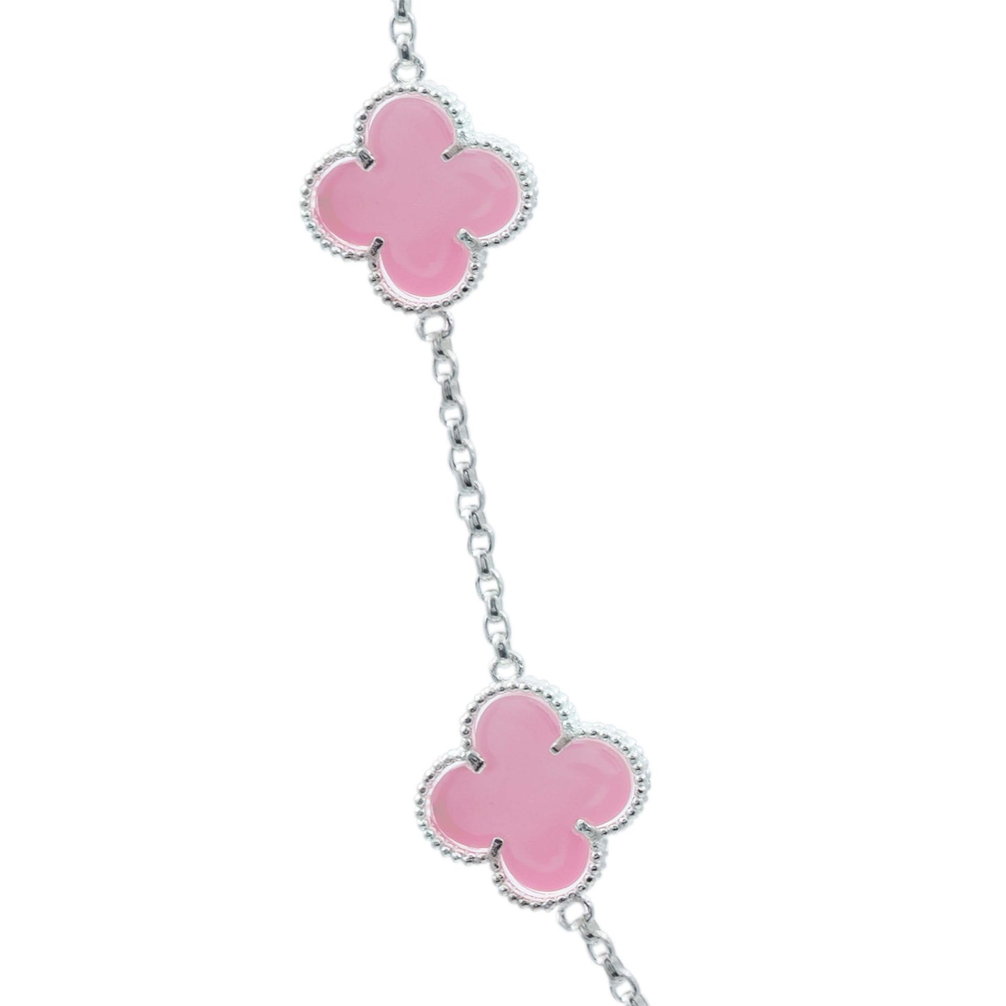Cadena Con Dijes Trebol Esmaltado Corridos Plata 925 65 Cm