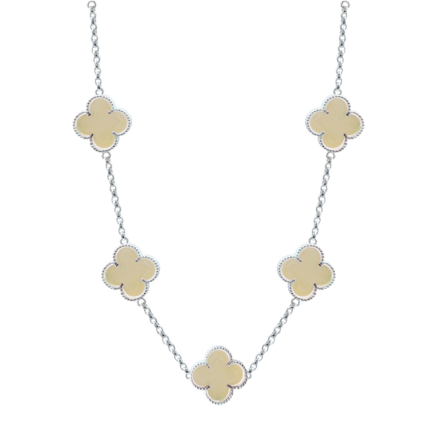 Cadena Con Dijes Trebol Esmaltado Corridos Plata 925 65 Cm