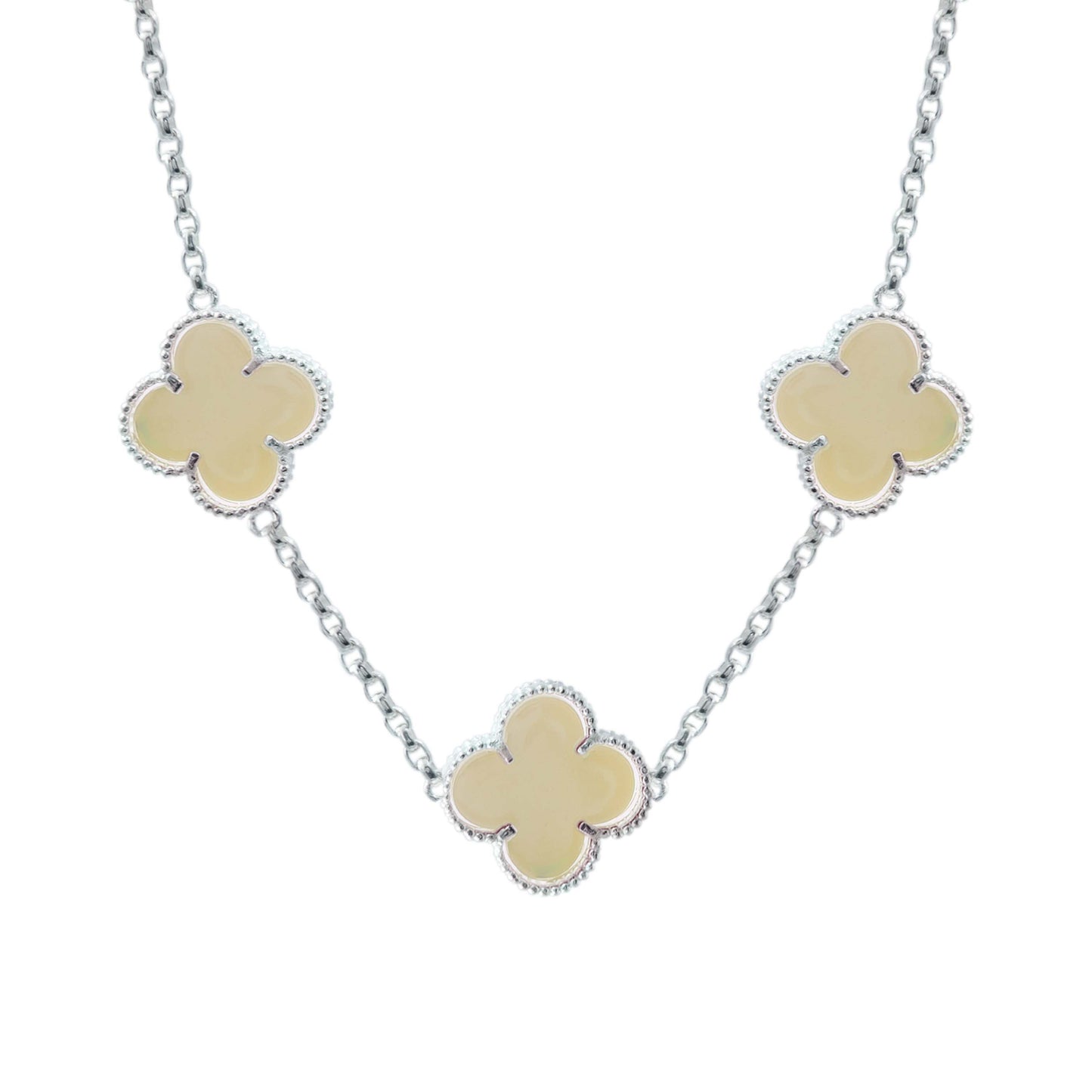 Cadena Con Dijes Trebol Esmaltado Corridos Plata 925 65 Cm