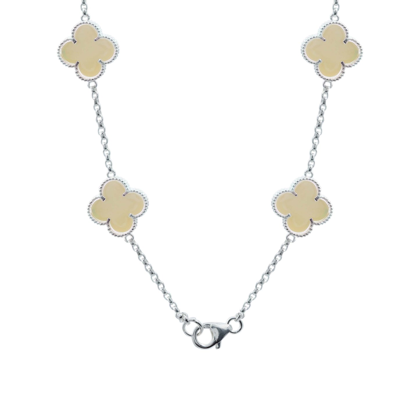 Cadena Con Dijes Trebol Esmaltado Corridos Plata 925 65 Cm