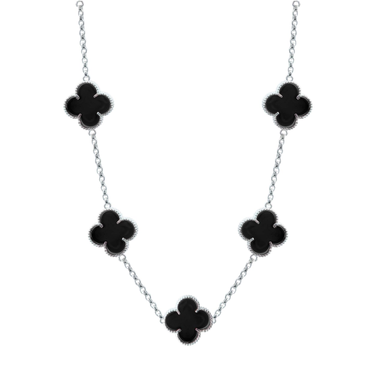 Cadena Con Dijes Trebol Esmaltado Corridos Plata 925 65 Cm