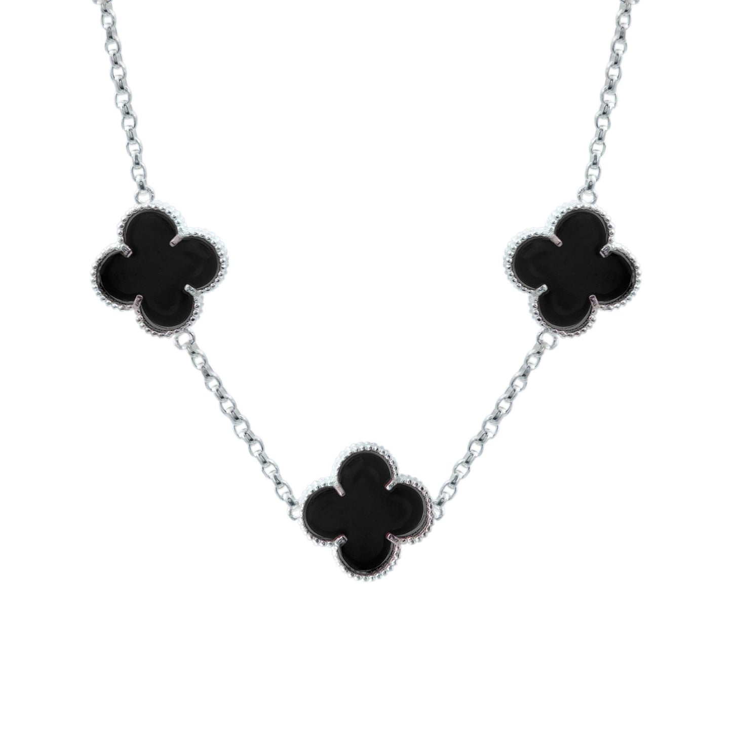 Cadena Con Dijes Trebol Esmaltado Corridos Plata 925 65 Cm