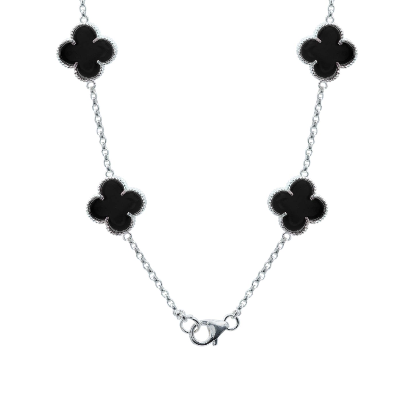 Cadena Con Dijes Trebol Esmaltado Corridos Plata 925 65 Cm