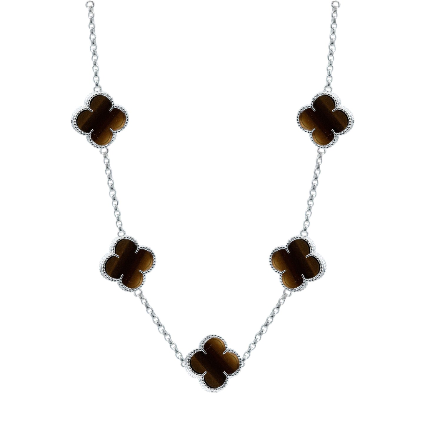 Cadena Con Dijes Trebol Esmaltado Corridos Plata 925 65 Cm